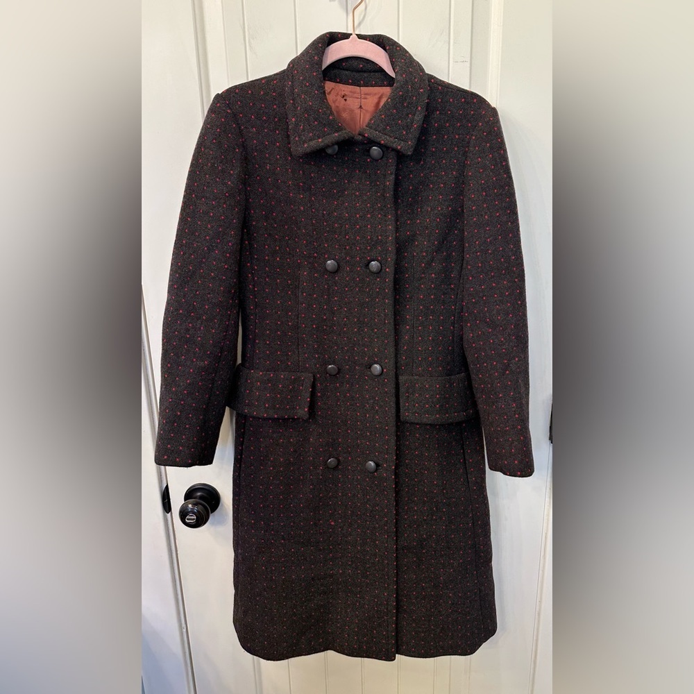 *RARE Archival 70s Givenchy Nouvelle Boutique?* Wool Tweed Dot Coat | Gray & Red